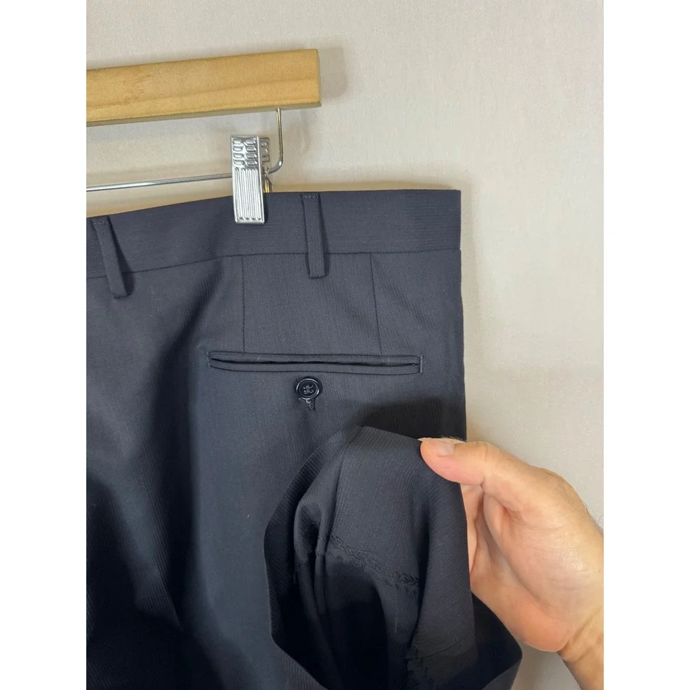Canali Mens Black 100% Wool Flat Front Dress Pants 40x31 Made in Italy
